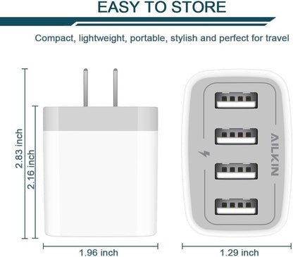USB Charger Adapter, 2-Pack  4.8A 4-Muti Port Phone Wall Plug Fast Charging Block Box for Iphone 17 16 15 14 13 12 Pro Max 11 SE 10 XR XS, Samsung Galaxy, Moto, LG, Pixel, Power Cube Base Brick