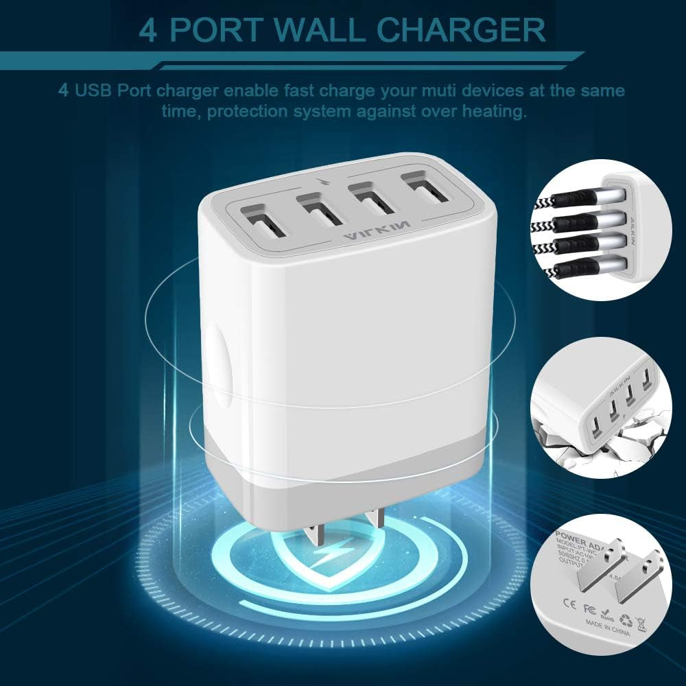 USB Charger Adapter, 2-Pack  4.8A 4-Muti Port Phone Wall Plug Fast Charging Block Box for Iphone 17 16 15 14 13 12 Pro Max 11 SE 10 XR XS, Samsung Galaxy, Moto, LG, Pixel, Power Cube Base Brick