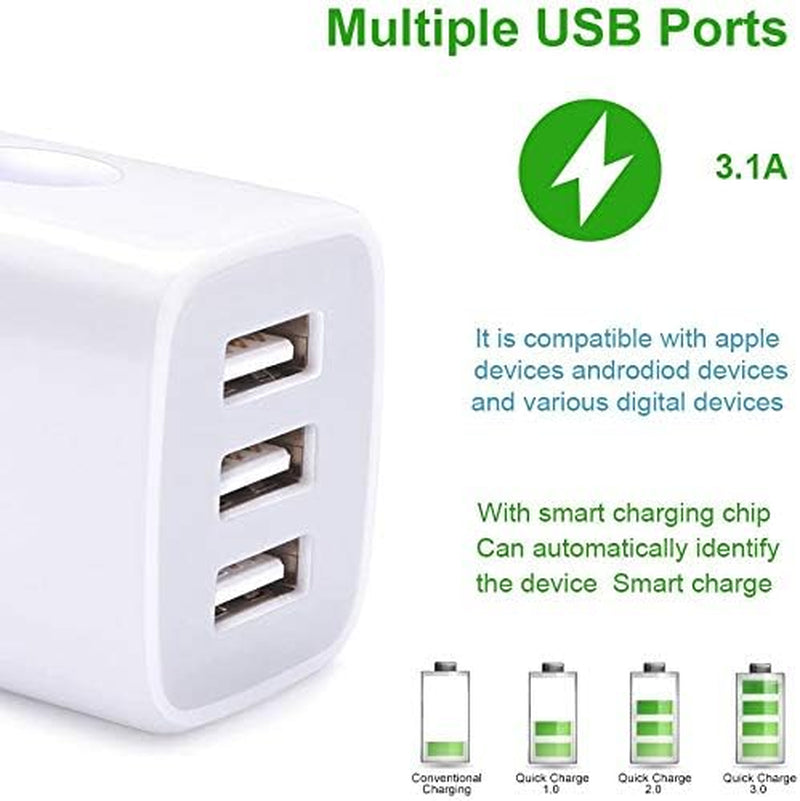 USB Charging Plug, Wall Charger Adapter,  3Pack Universal Travel 3.1A 3Muti Port Fast Charging Block Compatible with Iphone 17 16 15 14 13 SE 12Pro,Samsung Galaxy S26 S25 S24 S23 Ultra, Google