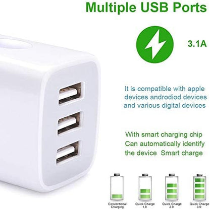 USB Charging Plug, Wall Charger Adapter,  3Pack Universal Travel 3.1A 3Muti Port Fast Charging Block Compatible with Iphone 17 16 15 14 13 SE 12Pro,Samsung Galaxy S26 S25 S24 S23 Ultra, Google